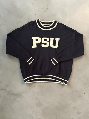 Bruzer PSU Her Intarsia Crewneck Varsity Sweater M Navy 100% Cotton Knit Unisex